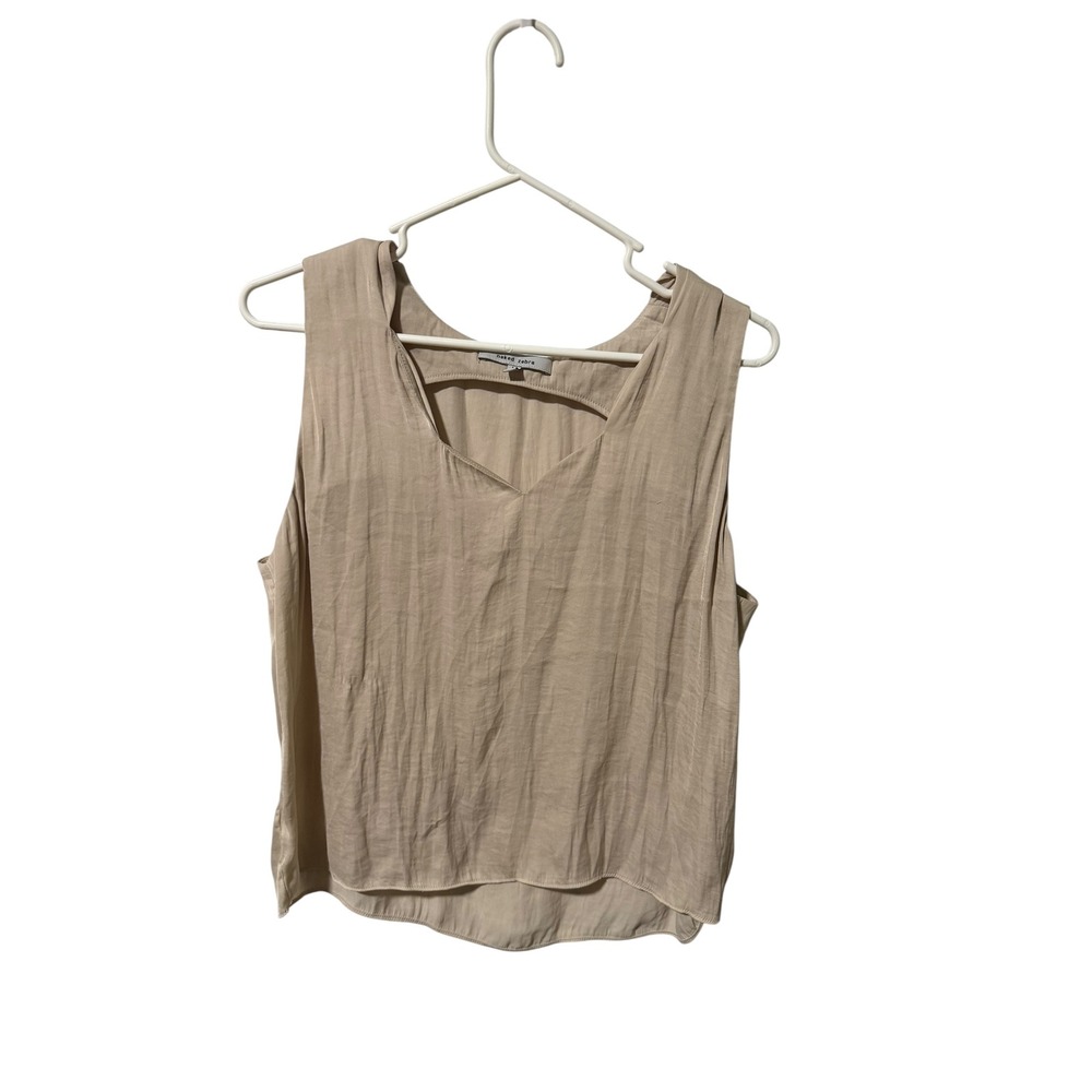 Naked Zebra Size Large Tan Beige V-Neck Sleeveless Blouse Back Cutout